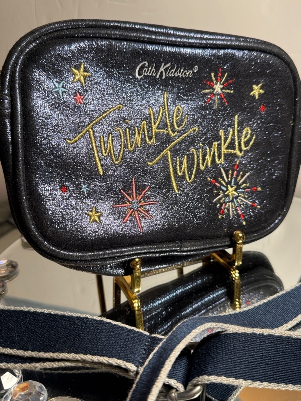 Cath Kidston Navy Glitter 'Twinkle Twinkle' Crossbody Bag, EUC